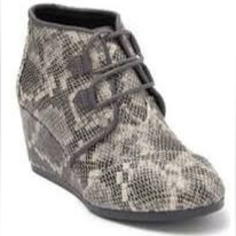 Toms Kala Black multi Faux Snake Wedge Boots